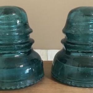 Vintage 2 Hemingray Glass Insulators #42 Aqua Blue Green Beaded Bottom